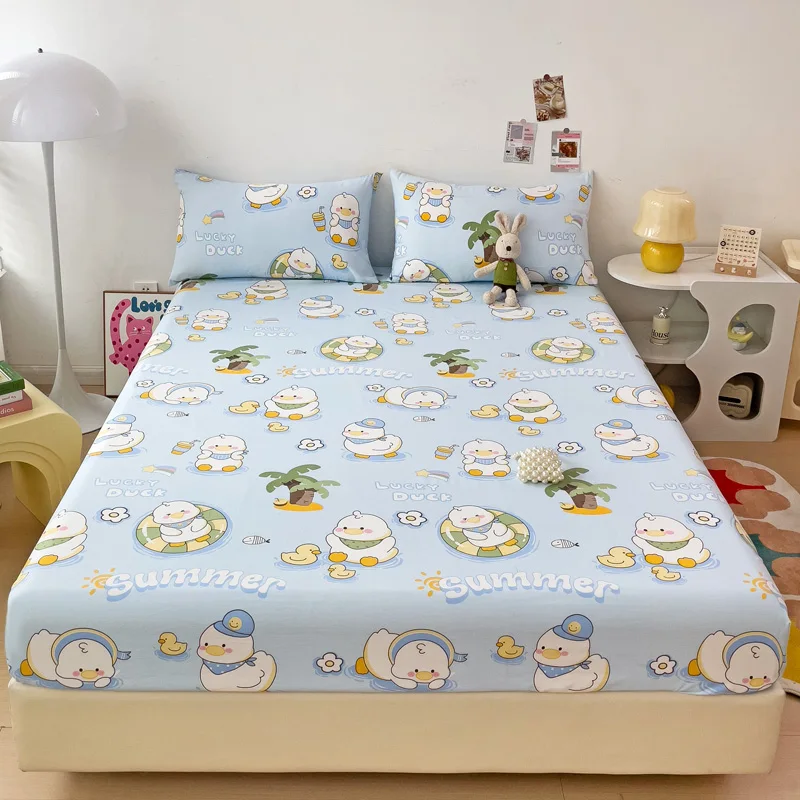 Cartoon Style Fitted Sheet Pillowcase Skin-friendly Bed Linen Printed Bed Cover Queen Size Mattress Protector juegos de sábanas