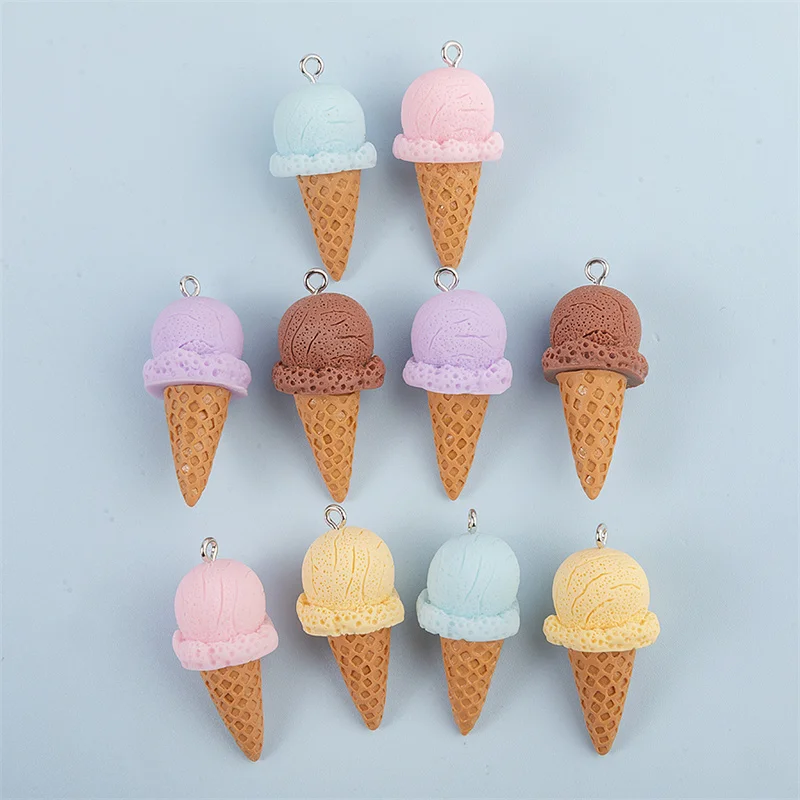New 10Pcs Cute 3D Simulation Food Ice Cream Resin Charms Earrings Keychains Pendants for DIY Jewelry Accessories 38*15mm