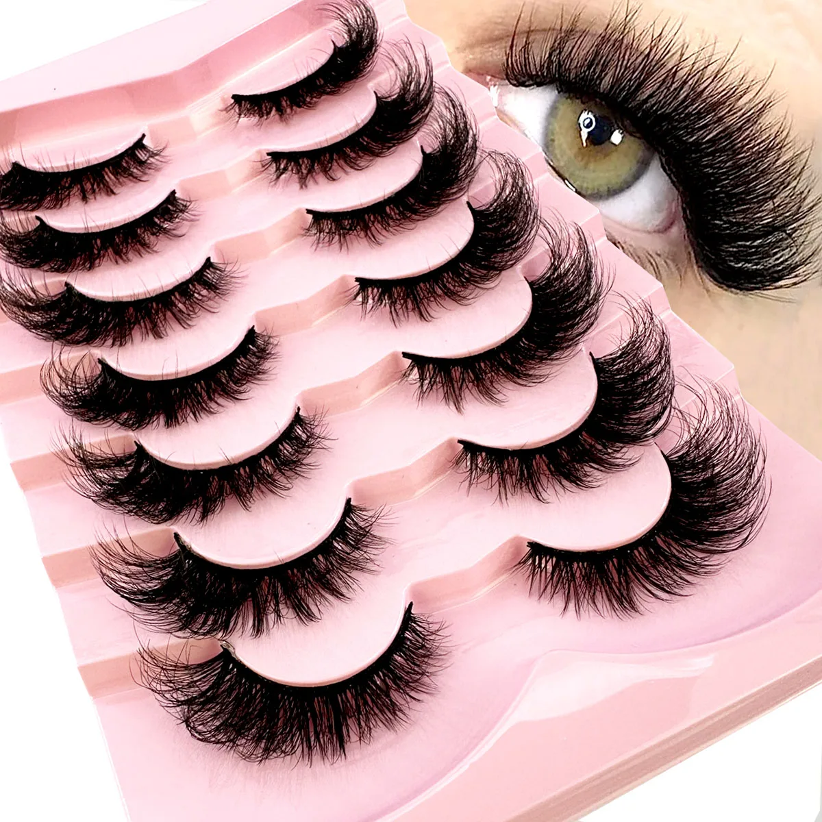 Mink Lashes Natural Look False Eyelashes Wispy Cat Eye Lashes Fluffy 3D Mink Lashes Natural Fake Lashes Strip Lashes Pack 7Pairs