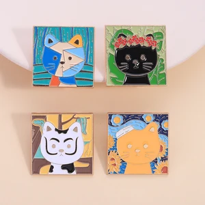 3-5 buah / set Pin Enamel Seri Lukisan Cat Minyak Van Gogh Jeritan Langit Berbintang Bunga Matahari Seni Bros Kerah Lencana Perhiasan Hadiah 10 pin makanan penjualan terbaik - №