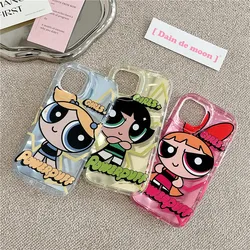 Powerpuff Girls 선글라스 커버, 아이폰 11 12 13 14 15 Pro Max Plus X XS XR 소프트 Tpu 퍼프 Girl 휴대폰 케이스