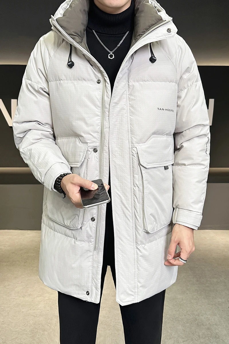 2024 novo estilo de inverno para baixo jaqueta dos homens casaco pato branco à prova vento quente casaco engrossar com capuz parkas roupas masculinas