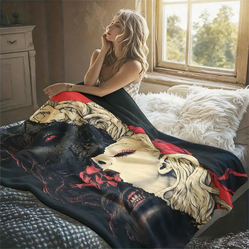 Couverture en flanelle Split Demon Beauty, idéale pour canapé, bureau, lit, voyage, sommeil, lecture, détente, camping, utilisation en toutes saisons.