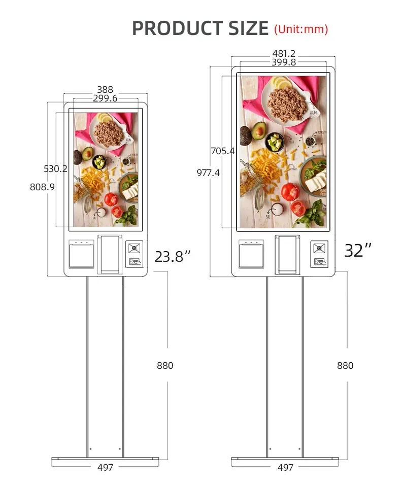 32 Inches Touchscreen Restaurant Touch Screen Payment Self Service Kiosk With Printer And Scanner