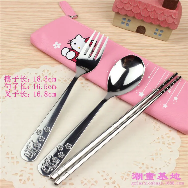 Sanrio Anime Cartoon Tableware Hello Kitty Cute Children's Tableware Baby Meal Metal Spoon Fork Chopsticks Kawaii Tableware Gift