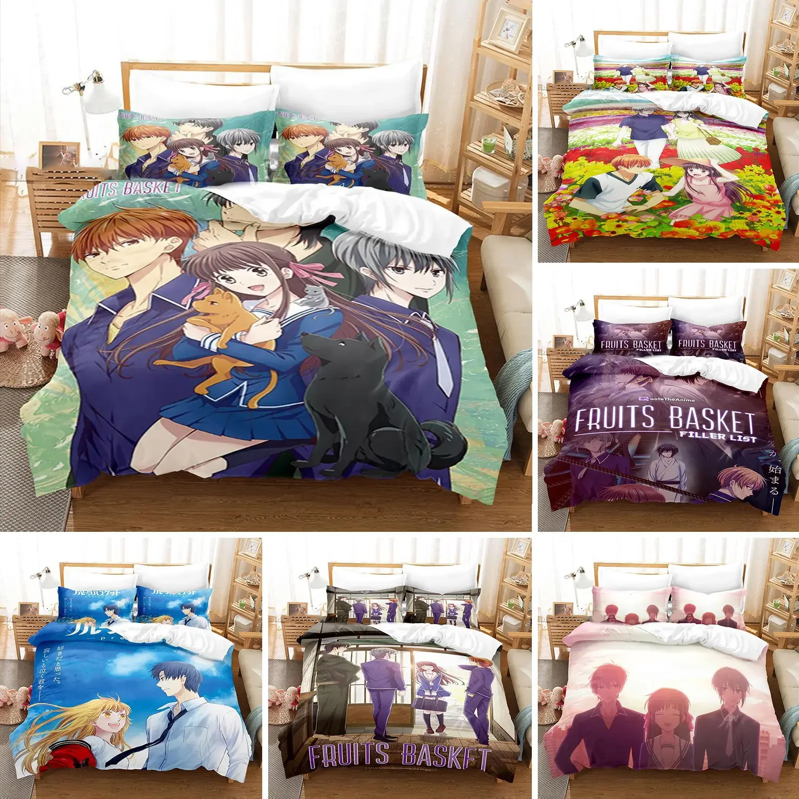 

Anime Fruits Basket Bedding Set Duvet Cover Bedroom Comforter Covers Single Twin King ​Size Quilt Cover Home Textile 2/3PCS