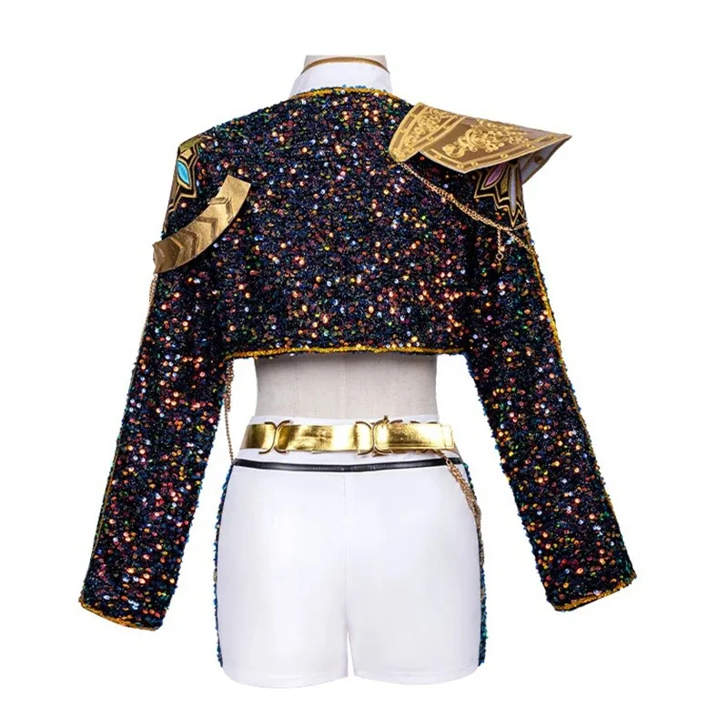 

CyRumi Zoey Mira Косплей KPop Demon Косплей Костюм охотника женский черный золотой костюм Хэллоуин вечерние наряд для ролевых игр