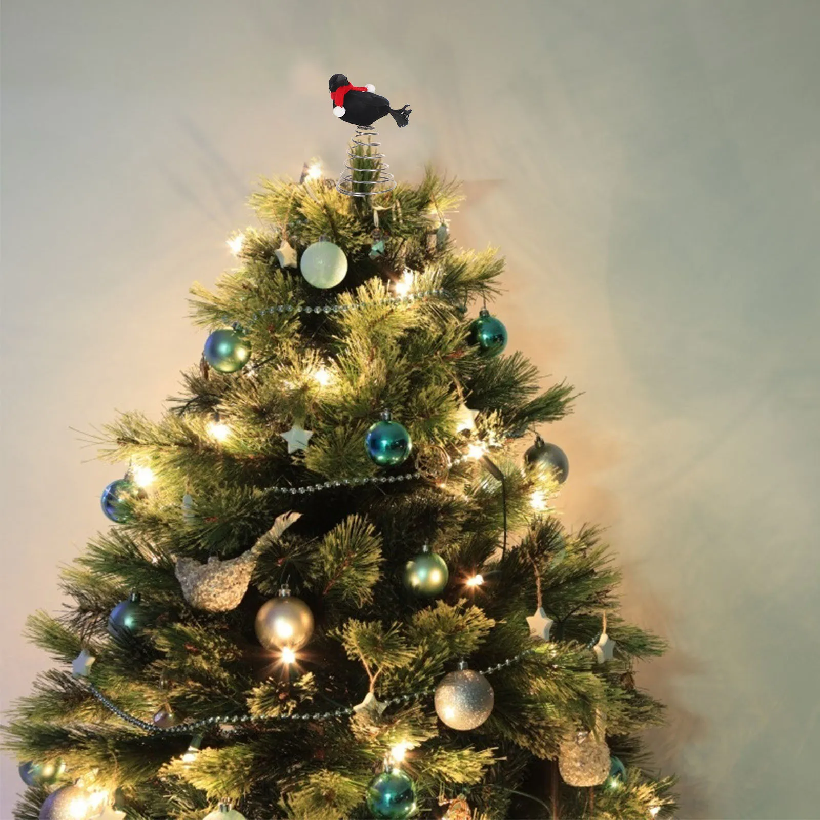 

Christmas Tree Crow Topper Red Scarf Metal Bird Decor Spring Base Secure Base Holiday Tree Embellishments Halloween Party