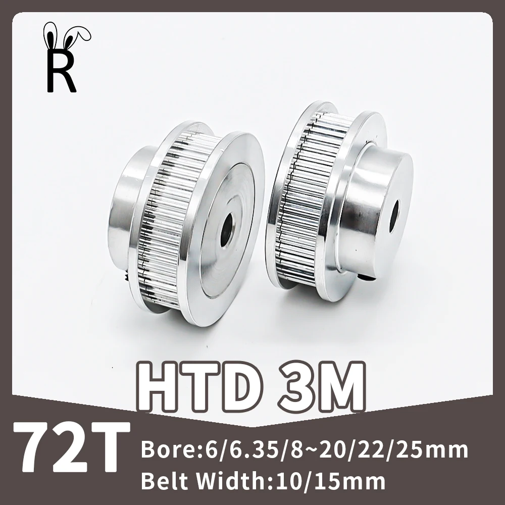 72Teeth HTD 3M Synchronous Wheels Bore 6/8/10~20/22/25mm Pulley Teeth Width 10/15mm 72T Pulley Gear Timing Pulley 3M Belt Pulley