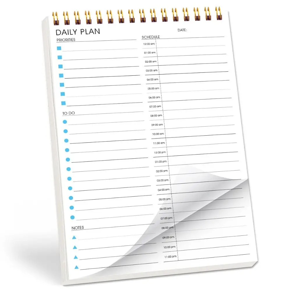 New A5 Daily Schedule Planner English Layout Undated Time Block Planner Thick Paper Double Sided Daily Plan Notepad Students