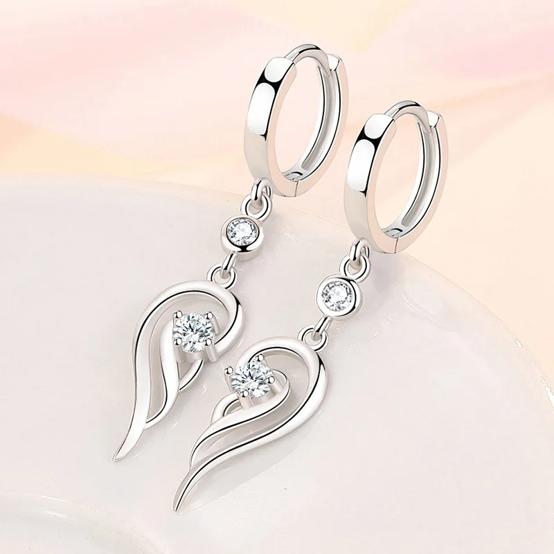 925 Sterling Silver Earrings Blue Crystal Zircon Angel Wing Earrings For Women Fashion Jewelry Gifts