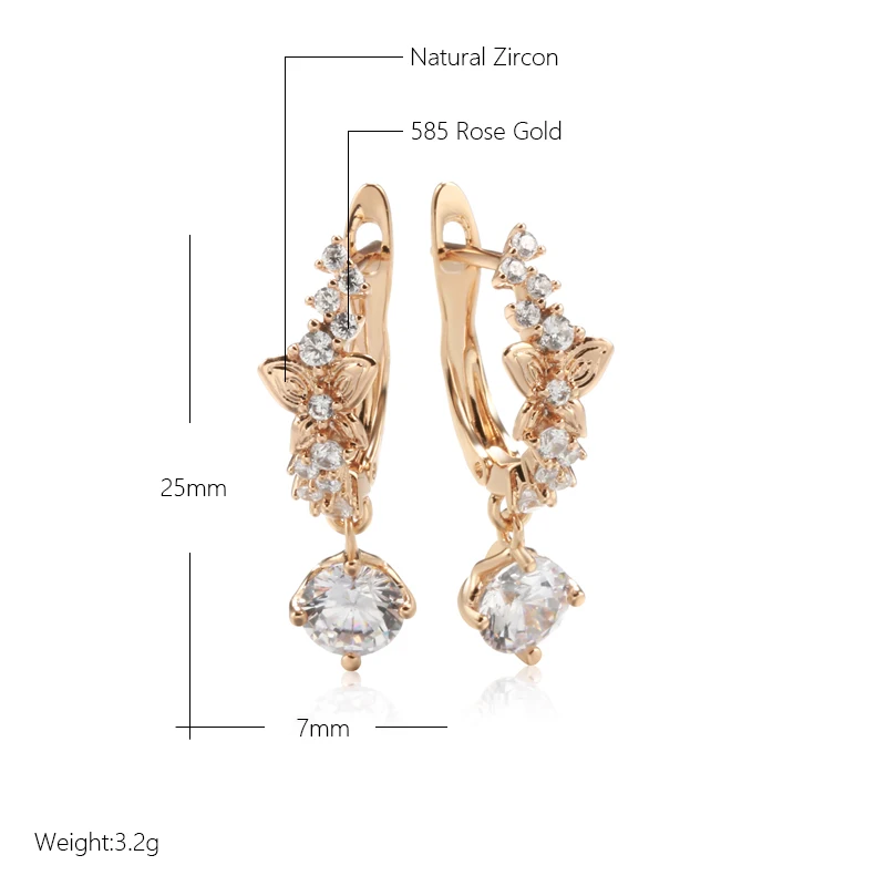 Kinel Luxury 585 Rose Gold Color Women Earring Bling Natural Zircon Dazzling Hollow Butterfly Dangle Earring Fine Daily Jewelry