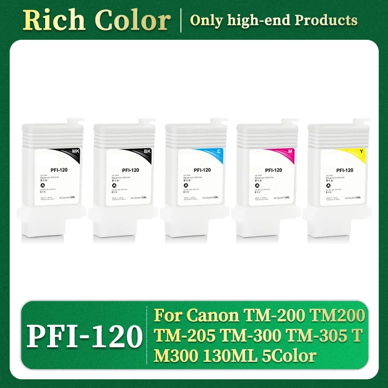 PFI-120 PFI120 Refillable Ink Cartridge With Permanent Chips For Canon TM-200 TM200 TM-205 TM-300 TM-305 TM300 130ML 5Color