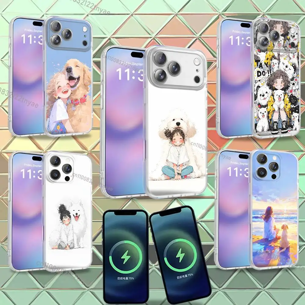 

Funny and cute girl and dog For iPhone 17,12,11,14,13,15,16,Plus,Air,Pro,Max,E,Mini for Magsafe Magnetic Frosted Phone Case