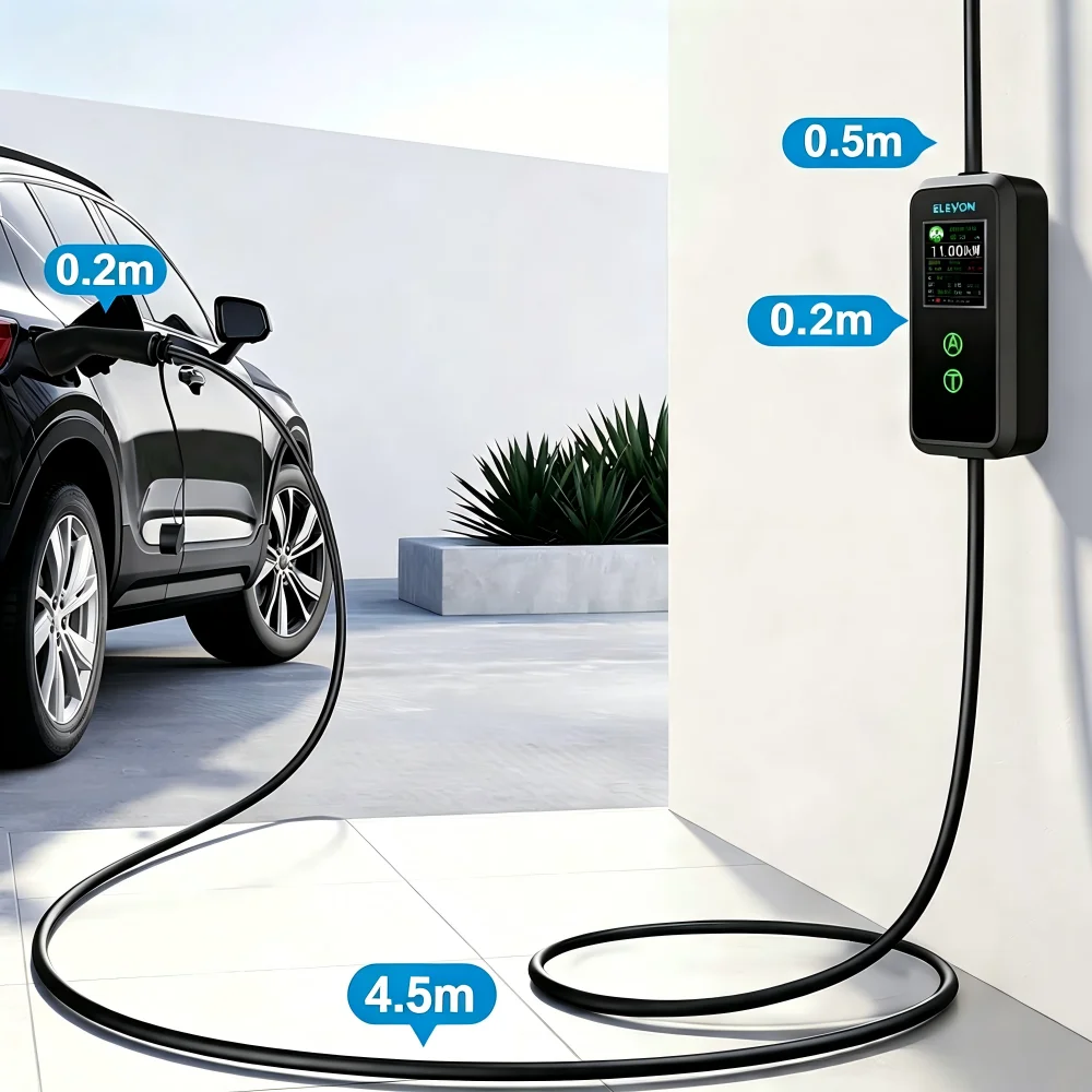 ELEVON Tragbares EV-Ladegerät Typ2 11 kW Elektrofahrzeug-Ladegerät 16A Dreiphasen-Ladestation für Elektrofahrzeuge 6A-16A Stromstärke – Detail 4