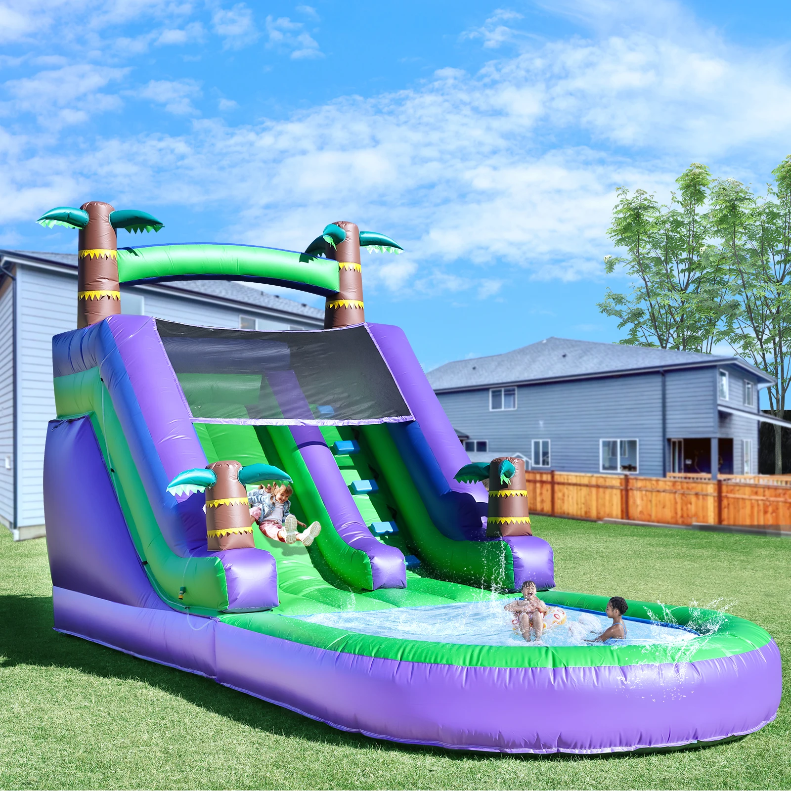 Aire de jeux pour enfants toboggan gonflable, maison de rebond commerciale avec toboggan aquatique en PVC et souffleur d'air de 1100 W 21 pieds/6,4 M
