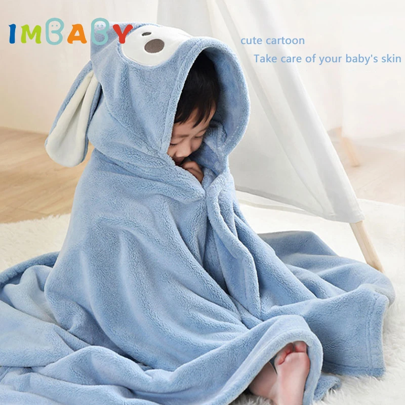 Children's Bath Towel Coral Fleece Baby Quick Drying Hooded Cloak Bathrobe Water Absorbing Non Shedding Hair Cartoon Hat Thicken