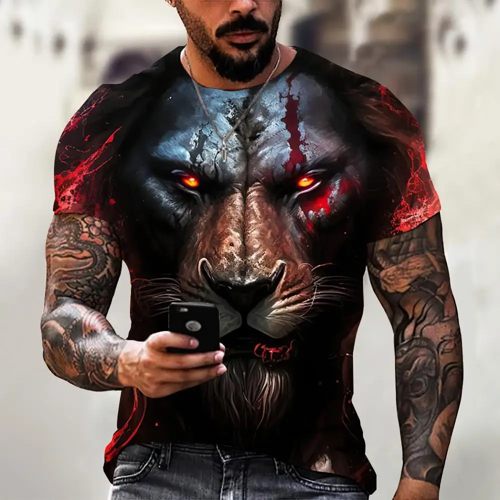 Tiger Pattern T-shirt 3D Animal Print Men's Shirts Summer Short Sleeved Male Pullover Oversized Comfortable Casual Tops Tees