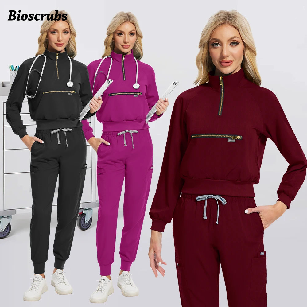 

Anesthesiologist Workwear Hospital Surgical Uniforms Woman Medical Nursing Set Long Sleeve Top Pockets Pants Clinical Nurse Suit