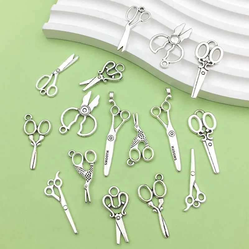 16pcs Zinc Alloy Antique Silvery Sewing Tool Charms Mini Scissor Pendants  for DIY Bracelet Necklace Jewelry Making