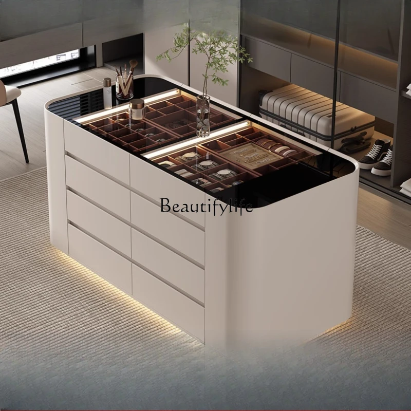 

Simple modern cloakroom island cabinet solid wood paint home floor jewelry display cabinet