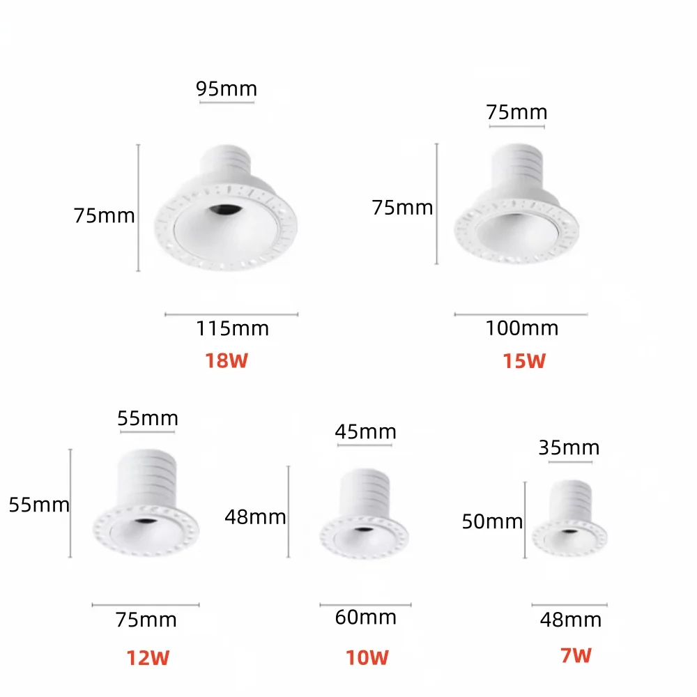 LED tube light without decoration, round dimmable COB high-end embedded ceiling spotlight, room decoration lighting