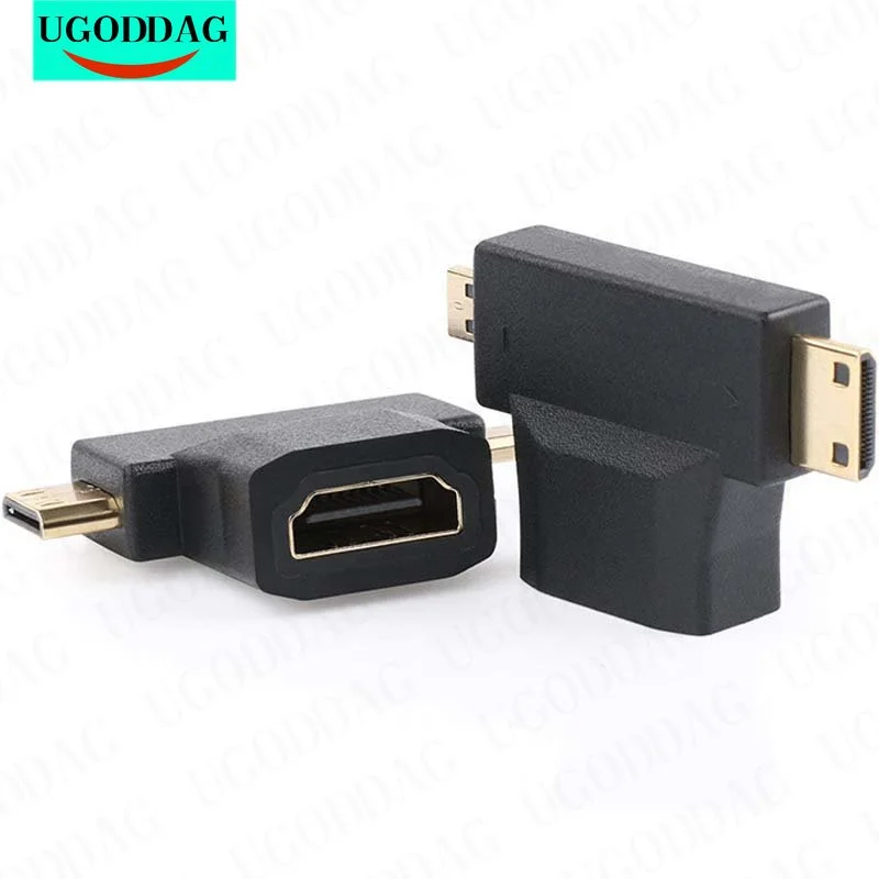 2 In 1 HDMI-compatible To Micro HDTV Male Mini HDTV Male Female Cable Adapter T Shape Converter for HDTV 1080P Cables