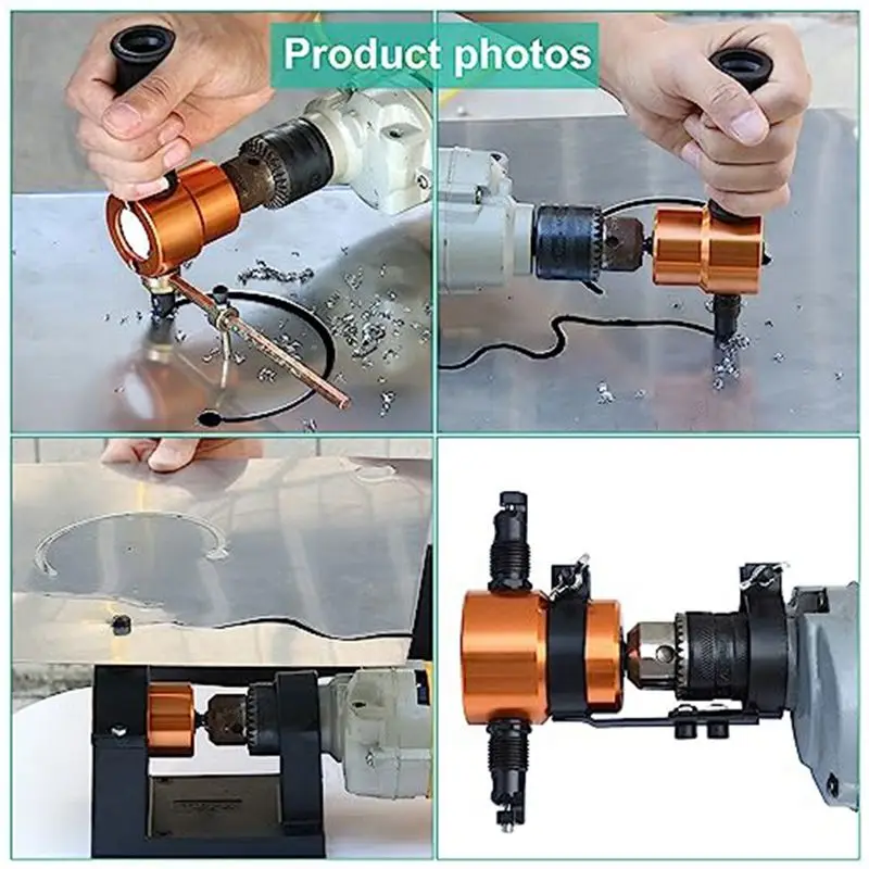 

Двухголовочный нож для резки листового металла SEO, насадка на дрель для резки металла с дополнительным пробойником для прямой, криволинейной и круговой резки