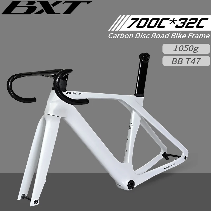 BXT-Full Carbon Disc Brake Bike Frame, Full Hidden Cable, Road Bicycle Frame, T47 BSA with Handlebar