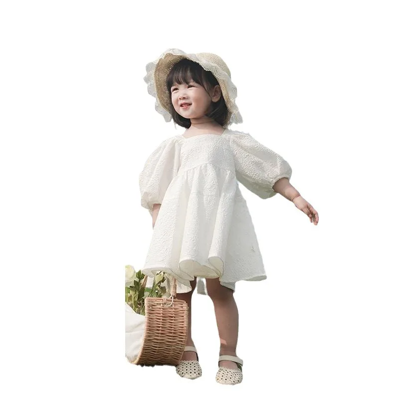 New Style Children's First Birthday Dress2025Spring Stylish Puff Sleeve Princess Dress White Fairy Children's Formal Dress Whole 5
