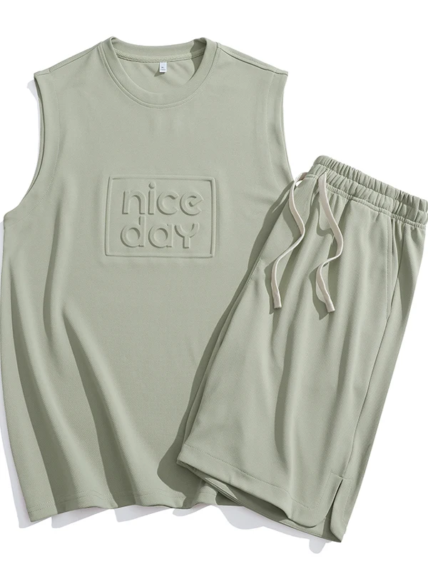 

Summer 2025 Men's Casual round Neck Vest Set Fashionable Two-Piece Short Pants Sporty Leisure Outfit Teenage Boy's Style