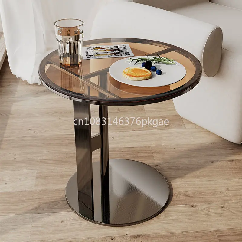 

Italian Corner Several Living Room Light Luxury Rock Panel Sofa Glass Small Round Table Bed Modern Simple Balcony Furniture