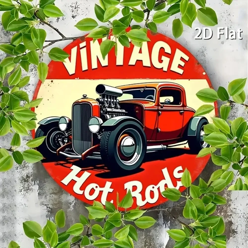 

Tin Painting - Vintage Red Car 12" Round Aluminum Sign | Exclusive Retro Decor | Ideal for Home & Garage Walls | Easy Mounting