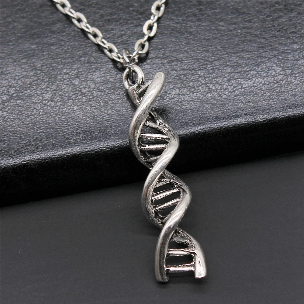 Stylowe antyczne srebro kolor 9x41mm Dna Charms naszyjnik dla kobiet Lady dziewczyna biżuteria prezent