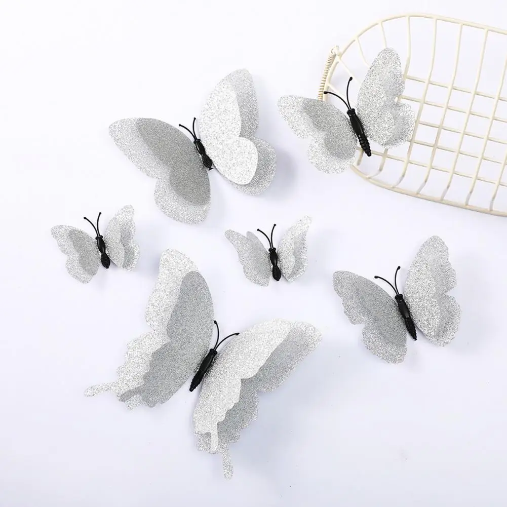 Removable Wall Sticker Colorful Butterfly Decor 6 Pcs 3d Glitter Butterfly Wall Decor Set Double Layer Wing Decals for Kids