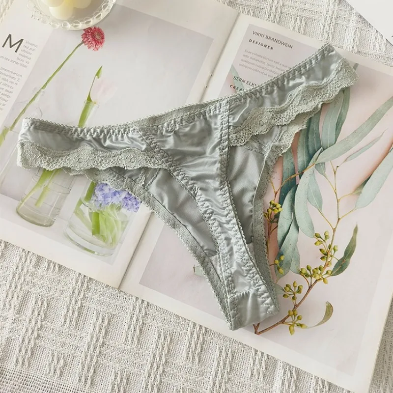 SP&CITY European Lace Sexy Thongs Embroidery Ice Silk Breathable Hollow Out Sexy Panties Women\'s Quick Dry Transparent Underwear