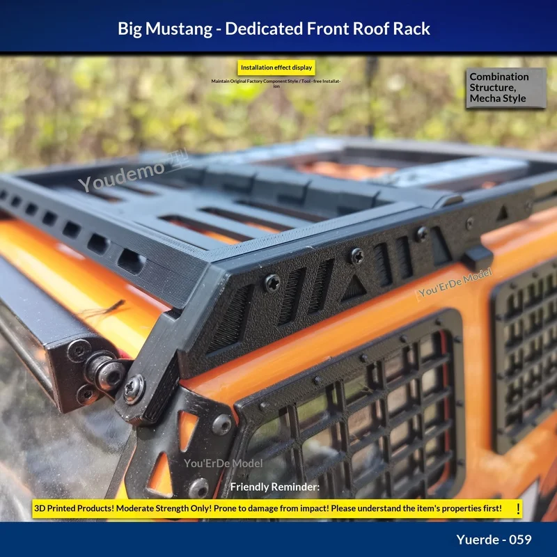 3D Printed Front Roof Luggage Rack Upgrade Part for CROSSRC EMO X4 Wildcat Mustang RC Crawler Car Modified Roof Frame Accessory