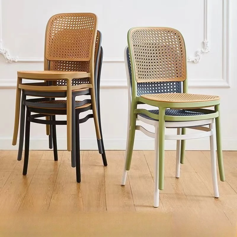 Nordic Rattan Dining Chair Makeup Back Chair Outdoor Home Stackable Dining Chair Breathable Dining Room Furniture Hollow Design