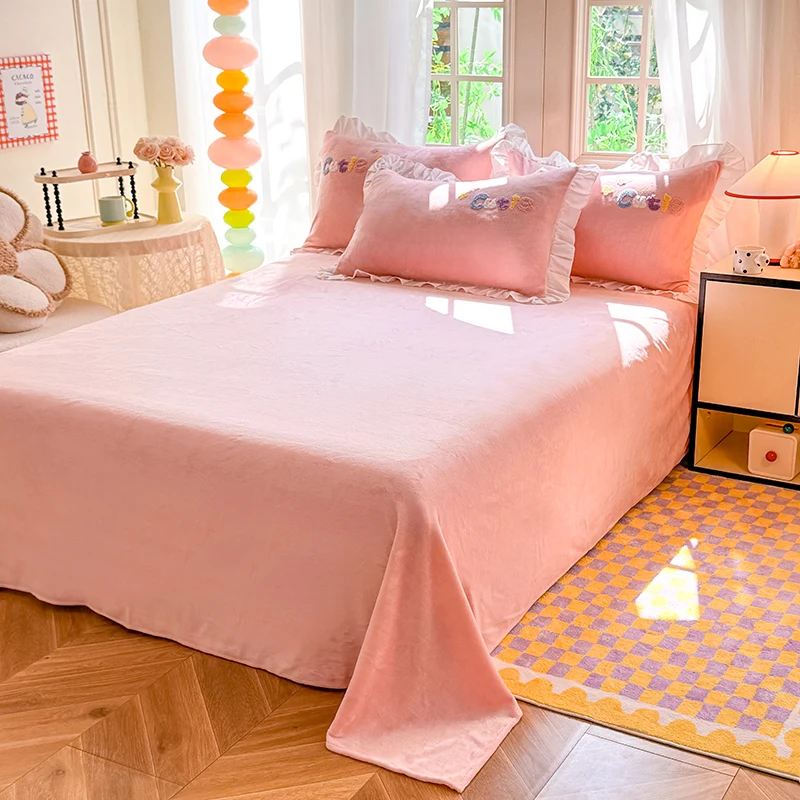 

Winter Flannel Bed Sheet for Winter Soft Warm Keep Warm Double King Sheets for Girls Boys Kids Single Queen King Size Bed Linen