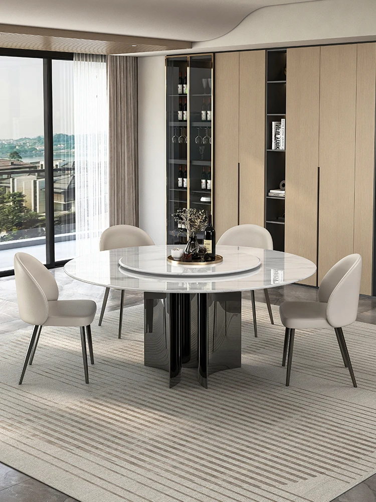 High-grade microcrystalline dining table round table natural marble dining table and chair combination