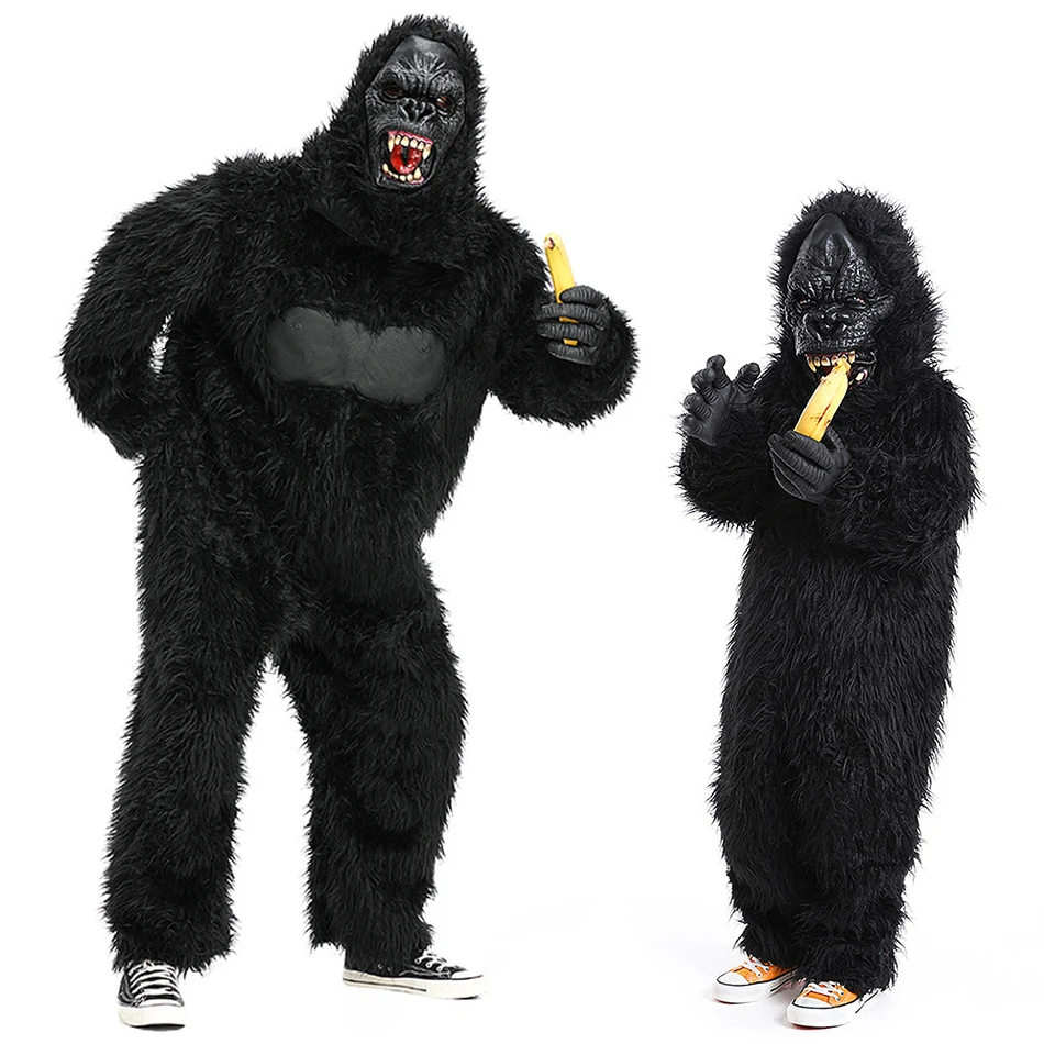 חג ההלווין מסיבת מפלצות קוספליי בגדי גורילה שחורים הורה ילד פלוש צ'ימפנזי ביצועים להתחפשות תחפושות לבנים וגברים