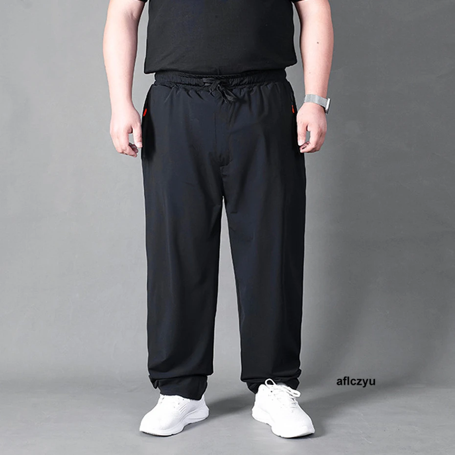 Baggy Pants Men 8XL Plus Size Straight Pants Summer Thin Pants Elastic Waist Fashion Casual Black Trousers Male