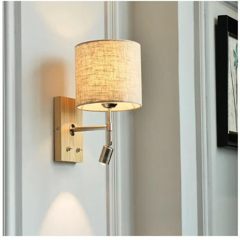 Simple Modern LED Wall Lamps Fixture Creative Living Room Bedroom Bedside Lighting Fixture Stair Corridor Wooden Bracket Light