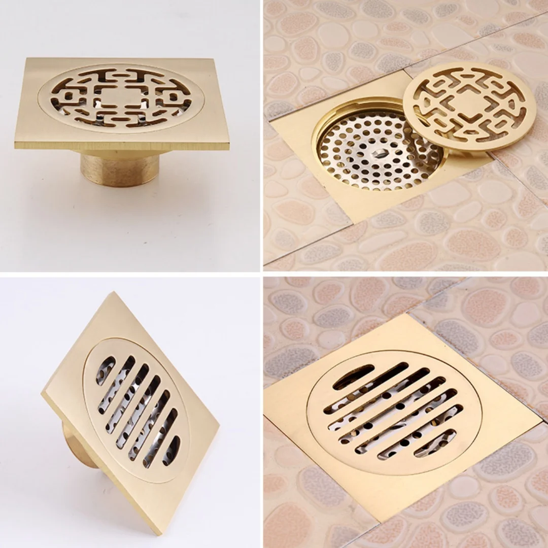 

Слив для пола 10 см * 10 см Слив для душа Латунный цвет Дезодорант для ванной комнаты Слив для пола Крышка сетчатого фильтра Решетка Слив