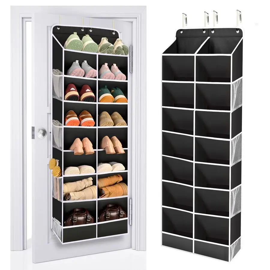

Over The Door Shoe Organizer with 16 Large Pockets, Hanging Shoe Rack for Closet Door, Space Saving Shoe Storage for Boots, Heel