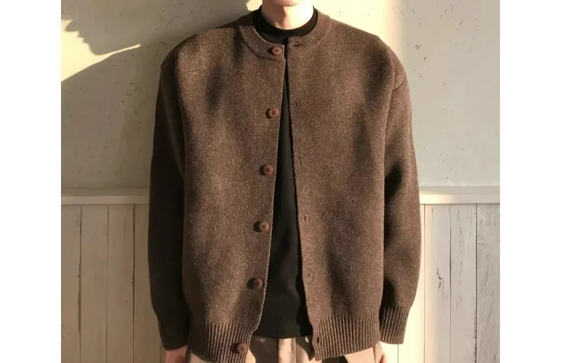 

Vintage Dark Brown Button Sweater Cardigan Men's Autumn Loose Lazy Knitted Sweater Casual Coat
