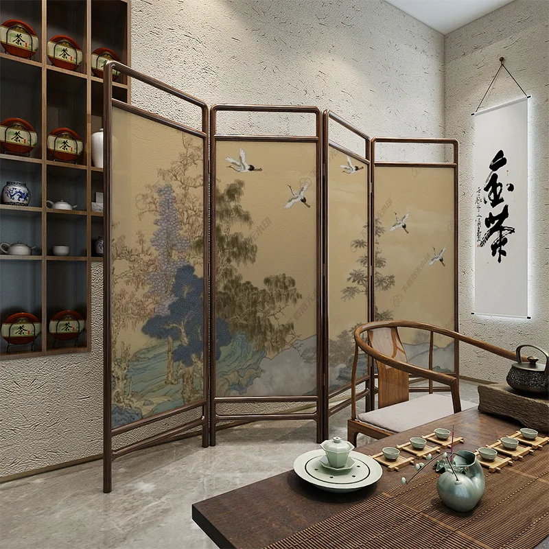 Screen folding mobile partition living room simple modern Chinese hotel shade home bedroom tea room solid wood folding screen