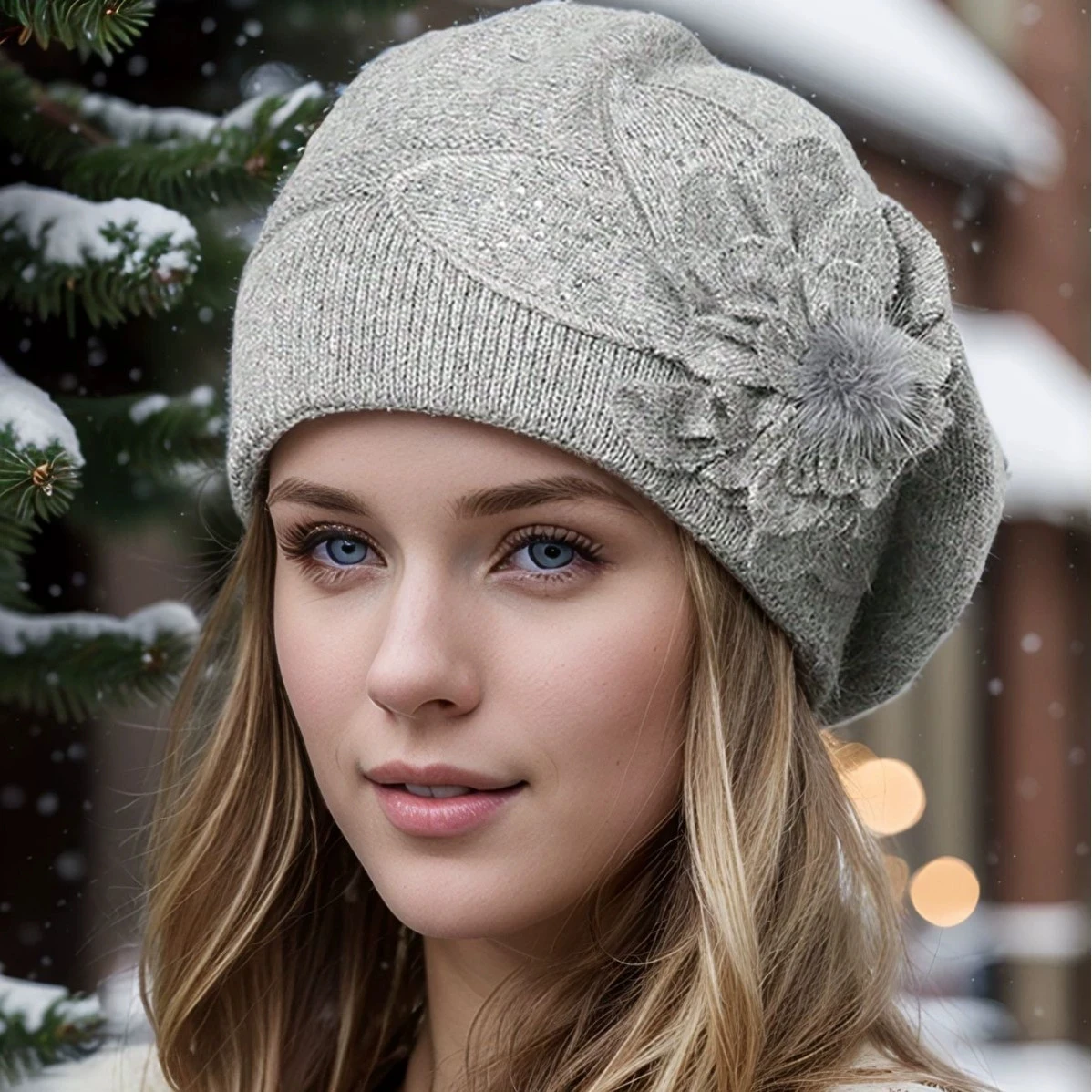 

Женская осенне-зимняя вязаная теплая шерстяная шапка с напуском, утолщенные и флисовые подкладки, защищающие уши, береты