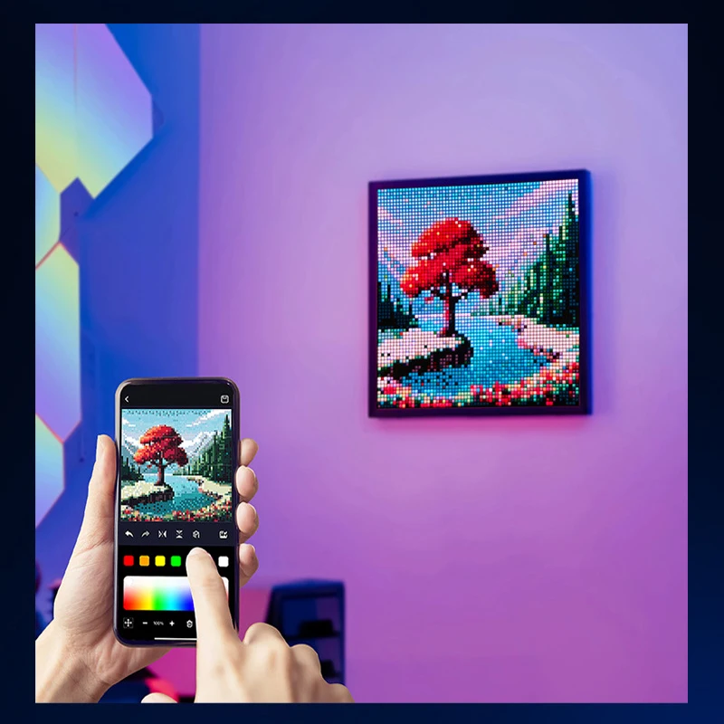 หน้าจอพิกเซล APP ควบคุมโปรแกรม Night Light RGB DIY รูปแบบข้อความภาพเคลื่อนไหวตกแต่งบ้าน, ห้องนอน, ห้องเกม