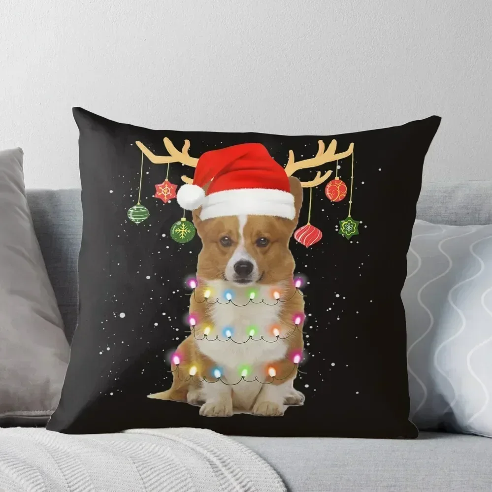 

Reindeer Corgi Dog With Santa Hat Christmas Light Throw Pillow Cushion Cover Luxury Cushion Child Pillowcase Cushion pillow